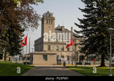 Sault Ste Marie, Michigan, USA - 19. August 2018: Die Soo Locks in Michigan. Die Schlösser sind einer der verkehrsreichsten Versandkosten Kanäle in der Welt Stockfoto