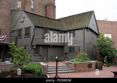 Das Paul Revere House (1680) war der kolonialen Haus von American Patriot Paul Revere während der Amerikanischen Revolution, Boston, Massachusetts. Stockfoto