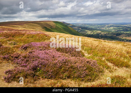 Blick von Hatterrall Ridge auf Offa's Dyke Path in Herefordshire Landschaft rund um Longtown, in der Nähe der Llanthony, Brecon Beacons NP Monmouthshire, Wales Stockfoto