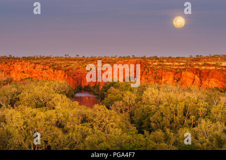 Vollmond Einstellung in Lawn Hill Schlucht in Boodjamulla National Park. Stockfoto