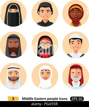 Vektor im Nahen und Mittleren Osten aran muslimischen Menschen Symbole avatar Stock Vektor