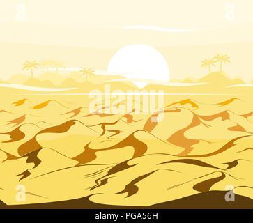 Desert sand Dünen Vektor ägyptischen Landschaft Hintergrund. Vector Illustration. Morgen Wüste Hintergrund. Stock Vektor