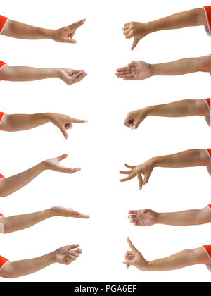 Von mehreren weiblichen Geste gegen den weißen Hintergrund 7/8 gehören Freistellungspfaden. Stockfoto