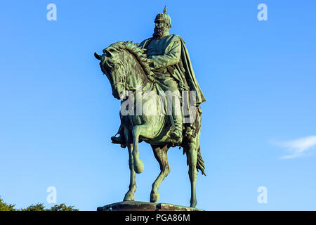 Reiterdenkmal Friedrich Franz II. im Jahre 1871 eröffnete Park Schloss Schwerin, Schwerin, Mecklenburg-Vorpommern Stockfoto