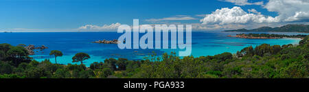 Panorama auf die Bucht von Palombaggia mit türkisblauem Meer, Porto Vecchio, Corse-du-Sud Abteilung, Korsika, Frankreich Stockfoto