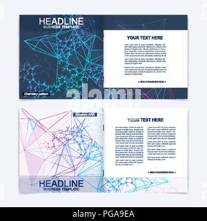 Moderner Minimal Vektor layout Cover Design Vorlagen für quadratische Broschüre oder Flyer. Wissenschaftliches Konzept für medizinische, Technologie, Chemie. Anschluss von Punkten und Linien. Stock Vektor