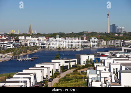 Phoenix See, im Signal Iduna Park BVB Stadion und Florian Tower, Dortmund, Ruhrgebiet, Nordrhein-Westfalen, Deutschland Stockfoto