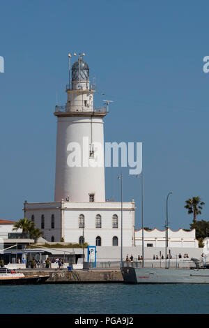 Leuchtturm, Hafen, Málaga, Costa del Sol, Andalusien, Spanien Stockfoto