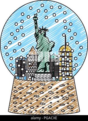 Doodle statue Liberty in Snow Ball Glas Stock Vektor