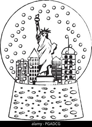 Grunge statue Liberty in Snow Ball Glas Stock Vektor