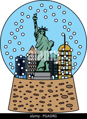 Farbe statue Liberty in Snow Ball Glas Stock Vektor