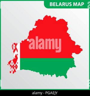 Die detaillierte Karte von Belarus mit National Flagge Stock Vektor