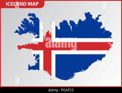 Die detaillierte Karte von Island mit National Flagge Stock Vektor