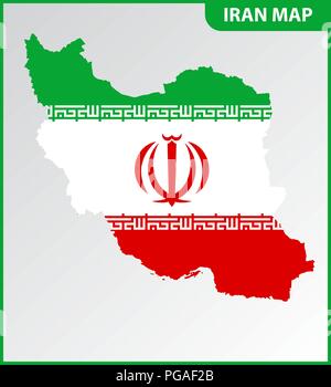 Die detaillierte Karte des Iran mit National Flagge Stock Vektor