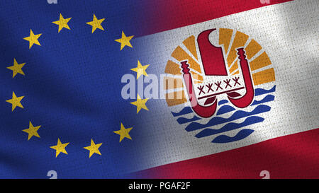 Europäische Union und Französisch Polynesien Flaggen - zwei Flags zusammen - EU Stockfoto