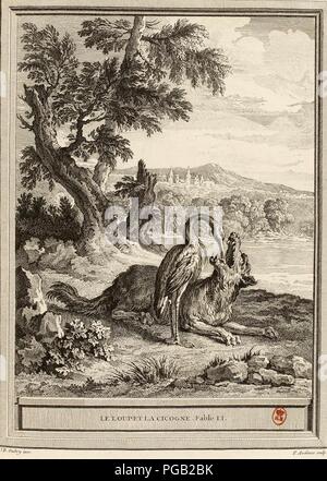 Avelines-Oudry-La Fontaine-Le loup et la Cour des Augustins. Stockfoto