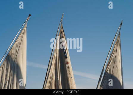 Drei Segel der Ägyptischen Segelboote Stockfoto