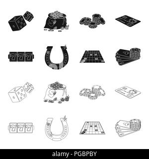 Aufregung, Erholung, Hobby und anderes Symbol in Schwarz, umriss Stil., Casino, Unterhaltung, Institution Symbole in Sammlung Stock Vektor