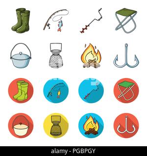 Haken, Haken, Mesh, Caster. Angeln Sammlung Icons im Cartoon, flacher Stil vektor Symbol lieferbar Abbildung. Stock Vektor