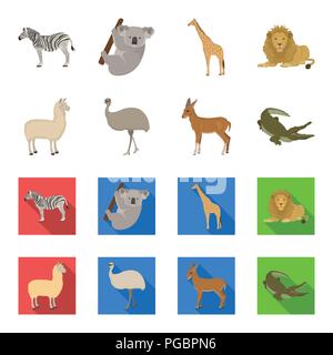 Lama, Strauß emu, jungen Antilope, Krokodil. Wildes Tier, Vogel, Reptil set Sammlung Icons im Cartoon, flacher Stil vektor Symbol lieferbar illustr Stock Vektor