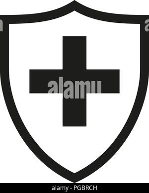 Schwarze und weiße Schild mit medizinischen Kreuz Silhouette Stock Vektor