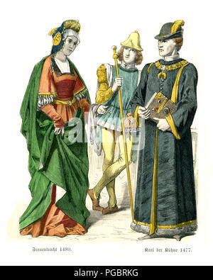 Moden der mittelalterlichen Frankreich, 15. Herzog Karl der Kühne von Burgund von 1467 bis 1477. Stockfoto