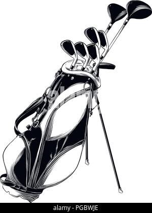 Hand gezeichnete Skizze von Golf Tasche in schwarz auf weißem Hintergrund. Stock Vektor