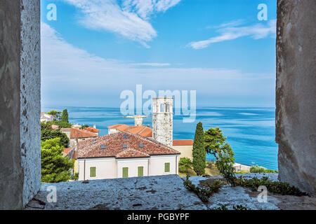 Blick vom Kirchturm der Euphrasius-basilika, Porec, Istrien, Kroatien. Reiseland. Architektonische Thema. Stockfoto