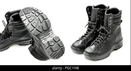 Anatomische Springerstiefel auf weißem Hintergrund Stockfoto