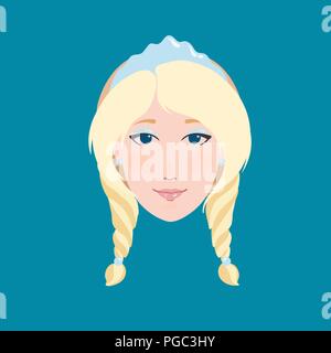 Blonde Frau flach Portrait als Schnee maiden Snegurochka in kokoshnik Eis Krone und blauen Pelzmantel lächelnd Vector Illustration Stock Vektor