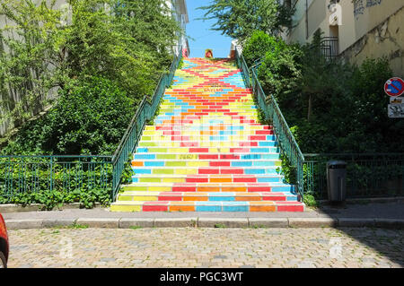 Farbige Treppe am Ende der Rue Prunelle (Prunelle Straße) im Stadtteil Croix Rousse Lyon Frankreich. Stockfoto