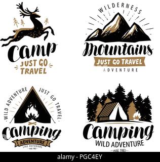 Logo der Kampagne oder Label. Wandern Reise, Wanderung Icon Set. Typografische Gestaltung Vektor Stock Vektor