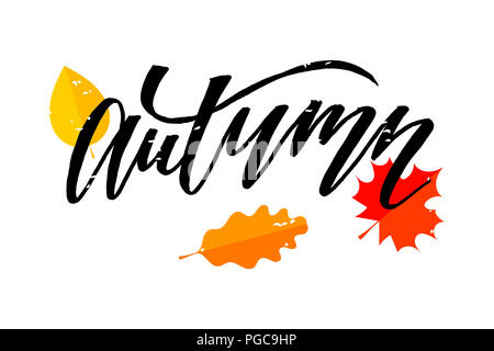 Herbst schrift Kalligraphie Pinsel Text Urlaub Aufkleber Abbildung Stockfoto