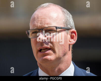 Pressekonferenz mit irischen Vertreter Herr Simon Coveney T.D., Stellvertretende Premierministerin und Ministerin für auswärtige Angelegenheiten und Handel und Herr Charles Flanagan, T.D., Minister für Gerechtigkeit und Gleichheit, nach einer Sitzung des britisch-irischen Regierungskonferenz. London, Großbritannien. Mit: Herr Simon Coveney T.D. Stellvertretende Premierministerin und Ministerin für auswärtige Angelegenheiten und Handel Wo: London, England, Großbritannien Wann: 25 Aug 2018 Quelle: Wheatley/WANN Stockfoto