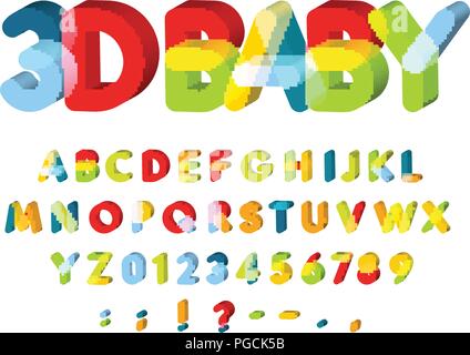 3D-Alphabet für Baby Zone eingerichtet. Kids Zone vector Font. Caolorful lustiges 3D Buchstaben mit softed Ecken. Zurück zu Schule ABC-Vorlage. Stock Vektor