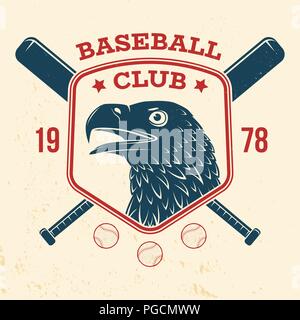 Baseball club Abzeichen. Vector Illustration. Konzept für Hemd oder Logo, Print, Stempel oder T-Stück. Vintage Typografie Design mit Baseballschläger, Adler und Ball für Baseball Silhouette. Stock Vektor