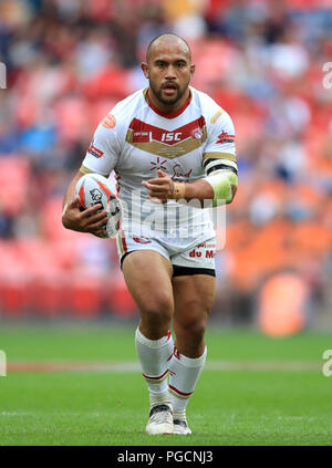 Sam Moa, die Katalanen, beim Ladbrokes Challenge Cup Finale im Wembley Stadium, London. DRÜCKEN SIE VERBANDSFOTO. Bilddatum: Samstag, 25. August 2018. Siehe PA Story RUGBYL Finale. Bildnachweis sollte lauten: Adam Davy/PA Wire. Stockfoto