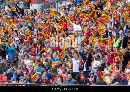 Wembley Stadion, London, UK. Samstag, 25. August 2018 - Die 117 Inszenierung der Ladbrokes Challenge Cup Rugby League Finale im Wembley Stadium zwischen Warrington Wölfe (die Leitung) und Katalanisch Drachen. Beide Mannschaften spielen in der Super League Credit: John Hopkins/Alamy leben Nachrichten Stockfoto