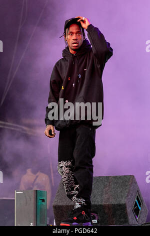 Travis Scott führt live auf der Bühne bei Leeds Festival, UK, 25. Juni 2018. Stockfoto