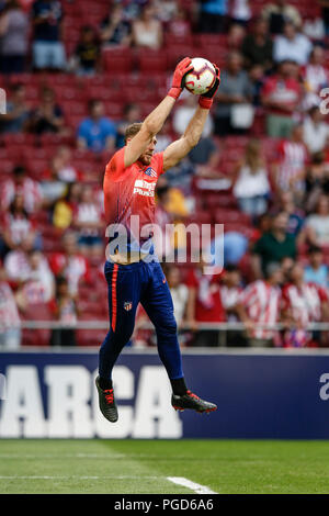 25. August 2018, Wanda Metropolitano, Madrid, Spanien; La Liga Fußball, Atletico Madrid gegen Rayo Vallecano; Jan Oblak (Atletico de Madrid) Vor dem Spiel warm-up Stockfoto