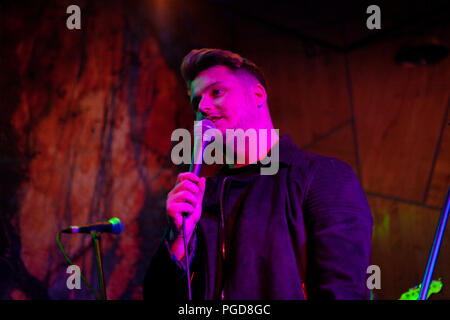 Gareth Barrow, Sänger der Band an Lavengro Derryâ € ™ s Nervenzentrum, Nordirland. Stockfoto