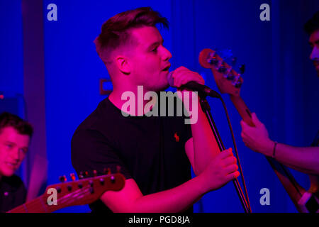 Gareth Barrow, Sänger der Band an Lavengro Derryâ € ™ s Nervenzentrum, Nordirland. Stockfoto