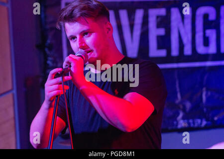 Gareth Barrow, Sänger der Band an Lavengro Derryâ € ™ s Nervenzentrum, Nordirland. Stockfoto