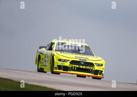 Elkhart Lake, WI, USA. 25 Aug, 2018. Austin Cindric (22) Rassen aus der Umdrehung während des 9. jährlichen Johnsonville 180 an der Straße Amerika in Elkhart Lake, WI. Credit: Stephen A. Arce/ASP/ZUMA Draht/Alamy leben Nachrichten Stockfoto