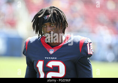 August 25, 2018 Los Angeles, CA. Houston Texans wide receiver Bruce Ellington (12) in der Tasche während des NFL Houston Texans vs Los Angeles Rams im Los Angeles Memorial Coliseum Los Angeles, Ca am 25. August 2018. Jevone Moore Stockfoto