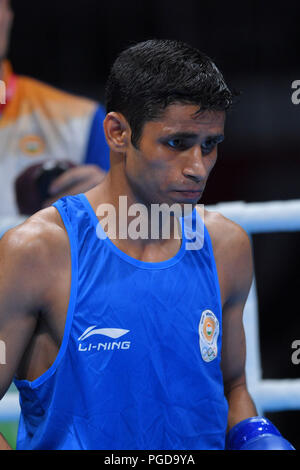 Jakarta, Indonesien. Credit: MATSUO. 24 Aug, 2018. Gaurav Solanki (IND) Boxing: Männer Fliegen (52 kg) bei JIExpo Kemayoran Halle C während der 2018 Jakarta Palembang Asian Games in Jakarta, Indonesien. Credit: MATSUO. K/LBA SPORT/Alamy leben Nachrichten Stockfoto