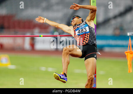 Jakarta, Indonesien. 25 Aug, 2018. Keisuke Ushiro (JPN) Leichtathletik: Männer Zehnkampf Hochsprung im Gelora Bung Karno Main Stadium während der 2018 Jakarta Palembang Asian Games in Jakarta, Indonesien. Credit: Naoki Morita/LBA SPORT/Alamy leben Nachrichten Stockfoto