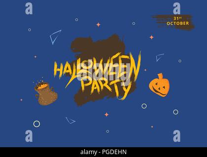 Halloween Party Vorlage mit Kürbis, Gift Topf und Dekoration. Horizontale Banner. Element für Urlaub Design. Vector Illustration. Stock Vektor