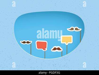 Fake Mustaches und Sprechblasen Zusammenstellung. Sammlung von Gesichtsmaske von Schnurrbärten auf die Sticks. Vector Illustration. Stock Vektor