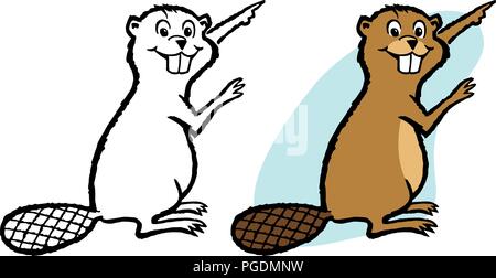 Eine Karikatur eines Bibers an etwas Interessantes zeigen. Stock Vektor